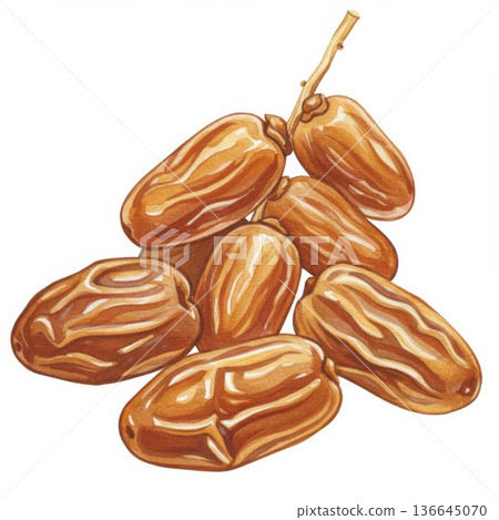 Cluster of Ripe Brown Dates on White Background 136645070