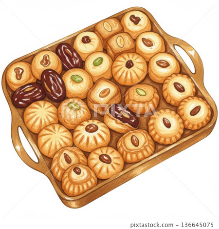 Assorted Round Cookies on a Brown Tray 136645075