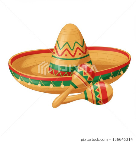 Sombrero and Maracas Illustration 136645314