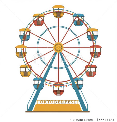 Colorful Retro Ferris Wheel at Oktoberfest 136645523