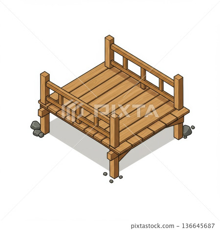 Isometric Pixel Art Wooden Dock Platform 136645687