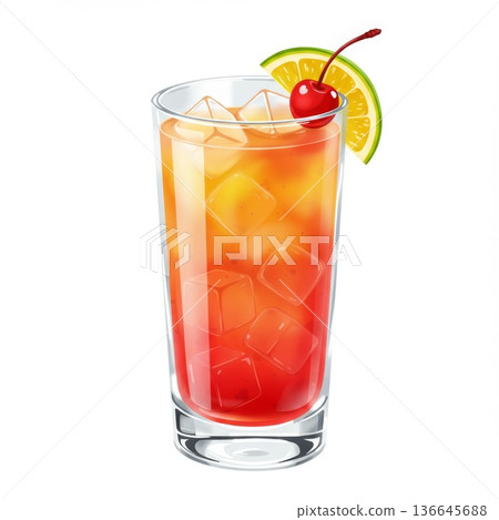 Refreshing Layered Cocktail with Cherry and Lime 136645688