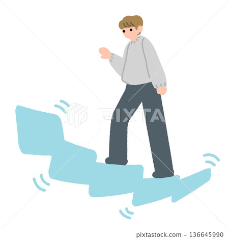 一幅描繪一個人攀爬不穩樓梯的平面插圖 136645990