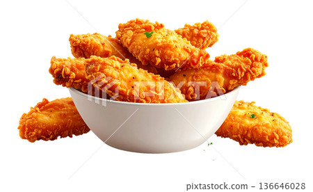 Illustration of crispy chicken strips in a crispy batter 136646028