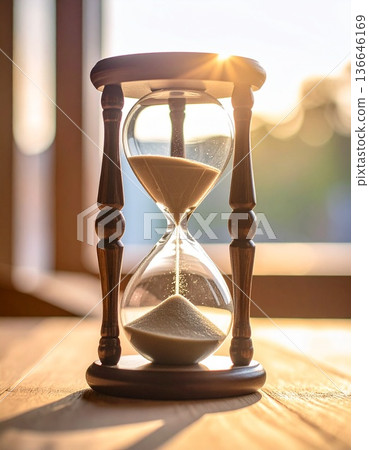 Sand falling from an hourglass 136646169