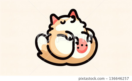 Cute Cartoon Cat Sleeping Peacefully 136646257