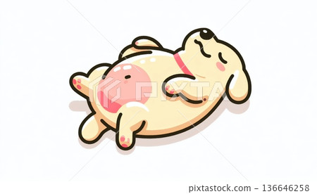 Cute Cartoon Puppy Sleeping on its Back 136646258