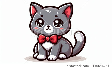 Cute Gray Kitten with Red Bow Tie 136646261