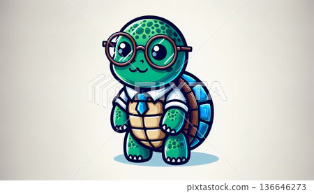 Cute Pixel Art Turtle Wearing Glasses and Tie 136646273