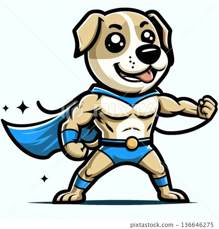 Cute Tan Puppy Superhero Cartoon Illustration 136646275