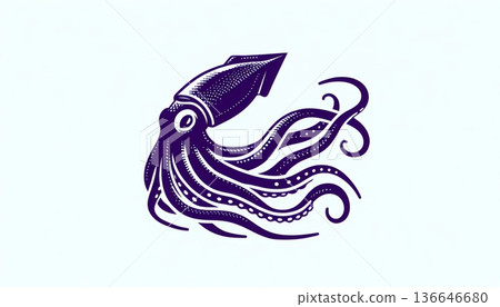 Purple Squid Illustration on Blue Background 136646680