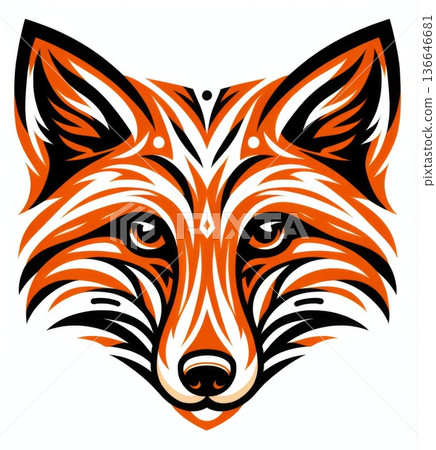 Stylized Orange Fox Head Tribal Geometric Pattern 136646681