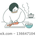Elderly woman cooking 136647104