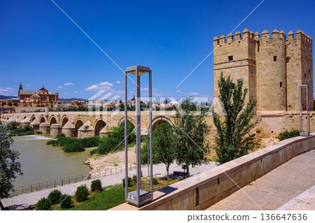 Roman Bridge of Cordoba under a blue sky Roman Bridge of Cordoba under a blue sky 136647636