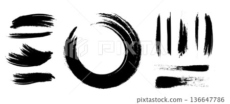 Hand drawn Japanese style ink brush strokes Hand drawn Japanese style ink brush strokes 136647786