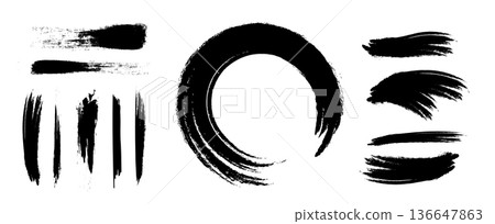Hand drawn Japanese style ink brush strokes Hand drawn Japanese style ink brush strokes 136647863
