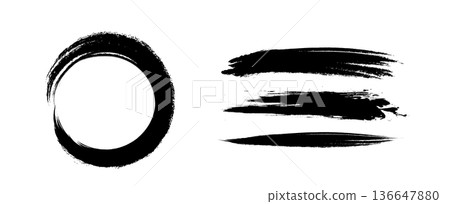 Hand drawn Japanese style ink brush strokes Hand drawn Japanese style ink brush strokes 136647880