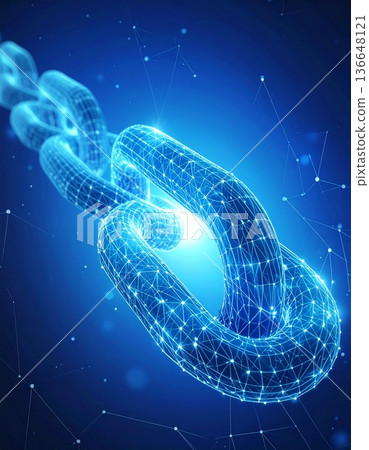 在藍色背景上相互連接的數位鏈條 136648121