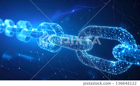 在藍色背景上相互連接的數位鏈條 136648122