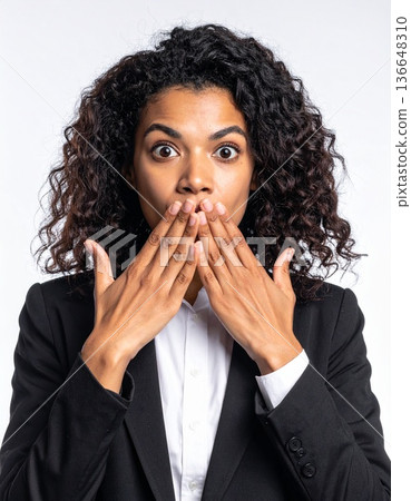 女商人驚訝地摀住了嘴 136648310