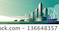 Green Smart City with Solar Panels and Wind Turbines Future Clean Energy Concept 136648357