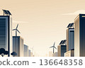 Sustainable Smart City with Wind Turbines and Modern Buildings Vector Illustration 136648358
