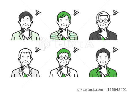 Troubled, CEO male avatar icon set Troubled, CEO male avatar icon set 136648401