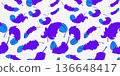 Seamless pattern with blue and purple feathers on a white background. Light decorative texture with a natural touch, perfect for design and textiles. 136648417