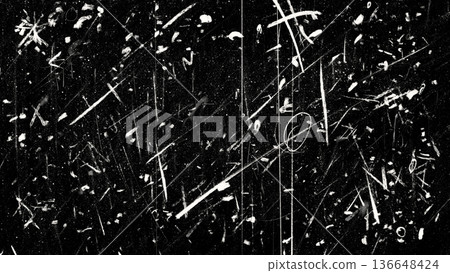 High contrast abstract black and white raster texture with rough hand-drawn scratch marks and grunge details. 136648424