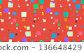 Abstract background with colorful geometric squares on a red backdrop. Modern bright pattern for design, technology style, and creative visuals. 136648429