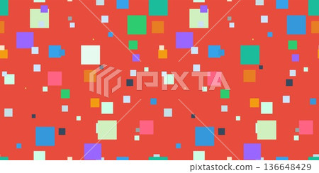 Abstract background with colorful geometric squares on a red backdrop. Modern bright pattern for design, technology style, and creative visuals. Abstract background with colorful geometric squares on a red backdrop. Modern bright pattern for design, technology style, and creative visuals. 136648429