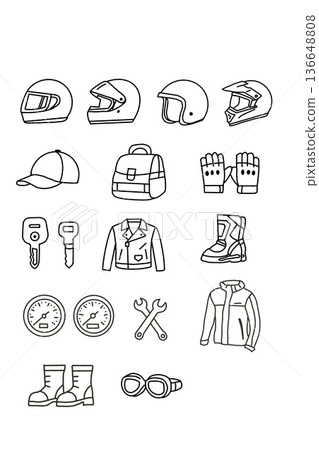 摩托車裝備和服裝圖示集 摩托車裝備和服裝圖示集 136648808