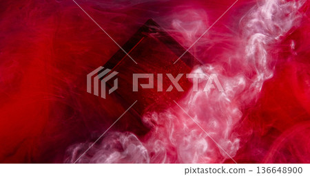 Cube neon paint. Color glitter steam. Defocused red pink purple shimmer cloud splash geometric texture water fume on abstract background. 136648900