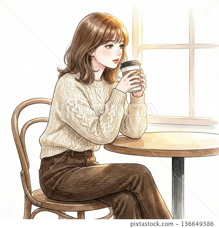 一位時尚女性在咖啡館休息 136649386