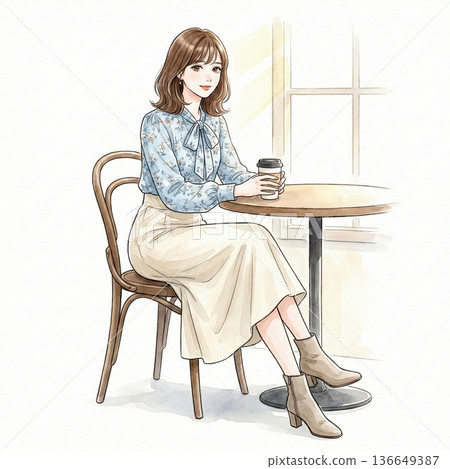 一位時尚女性在咖啡館休息 136649387
