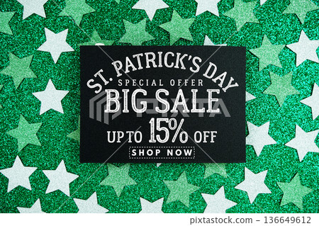 St. Patrick's Day Big Sale 15%% off Promotion Offer Discount Retail Shopping Concept 136649612