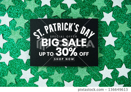 St. Patrick's Day Big Sale 30% off Promotion Offer Discount Retail Shopping Concept St. Patrick's Day Big Sale 30% off Promotion Offer Discount Retail Shopping Concept 136649613