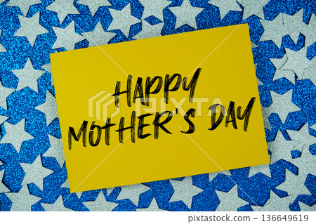 Happy Mother's Day Card on Blue Glitter Star Background Happy Mother's Day Card on Blue Glitter Star Background 136649619