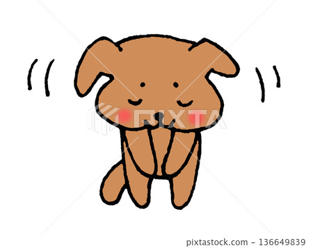 一幅可愛的狗狗鞠躬的插圖，它低下頭，做出請求。 136649839