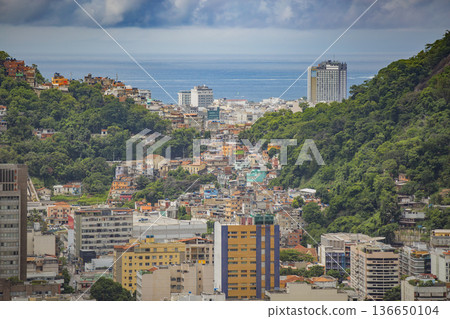 View of favelas and ocean in Rio de Janeiro View of favelas and ocean in Rio de Janeiro 136650104