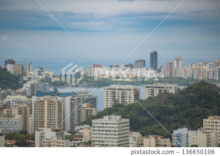View of favelas and ocean in Rio 136650106