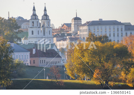 golden autumn. in the center of Minsk view of the old city. Belarus golden autumn. in the center of Minsk view of the old city. Belarus 136650141