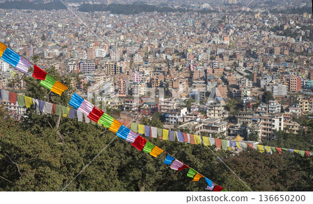Buddhist flags over the city of Kathmandu. Nepal 136650200