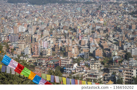 Buddhist flags over the city of Kathmandu. Nepal 136650202