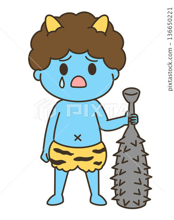 Cute illustration of a crying blue demon 136650221