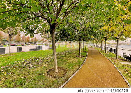 Autumn Path at Marmara Seashore, Istanbul. A peaceful walkway in an Istanbul park during autumn, featuring fallen yellow leaves and a view of the Marmara coast. Autumn Path at Marmara Seashore, Istanbul. A peaceful walkway in an Istanbul park during autumn, featuring fallen yellow leaves and a view of the Marmara coast. 136650276