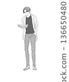 戴眼鏡的成年男子全身像（單色） 136650480