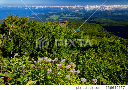 View of the Hokotate trailhead and the Sea of Japan from the climb up Mount Chokai View of the Hokotate trailhead and the Sea of Japan from the climb up Mount Chokai 136650657