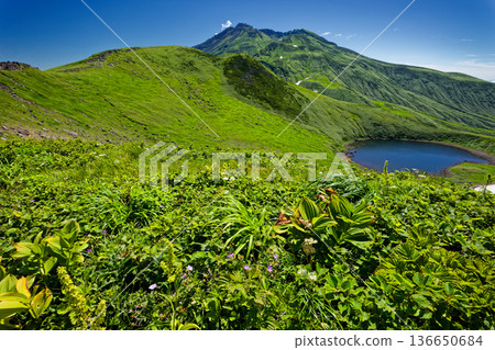 Lake Chokai and Mount Chokai seen from near Mihama in summer 136650684