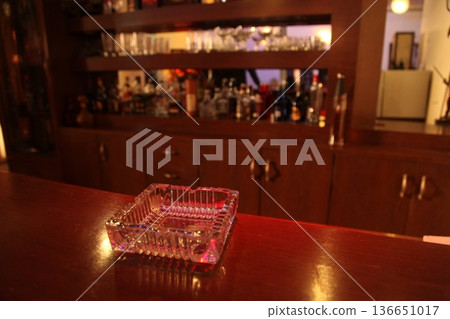 Glass Ash tray on a table Glass Ash tray on a table 136651017